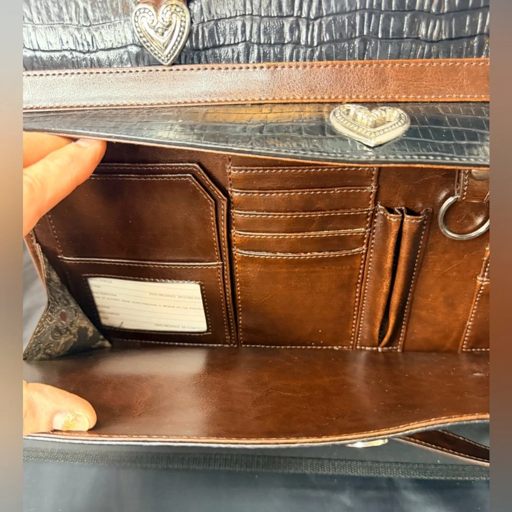 Brighton Black & Brown Leather Organize Case Satchel Heart Hardware - Picture 5 of 16